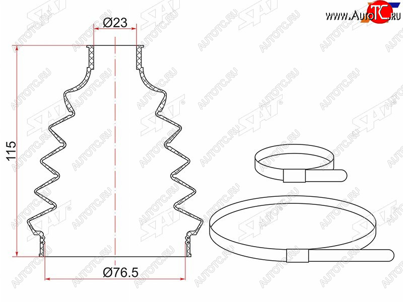499 р. Пыльник шруса наружный  FR NISSAN ALMERA B10 (2 хомута. термопластик) SAT TC-010  с доставкой в г. Кемерово