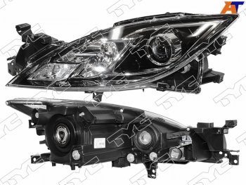 Фара левая (черная, под электрокорректор, Евросвет) TYC Mazda 6  GH (2007-2010) дорестайлинг лифтбэк, дорестайлинг седан, дорестайлинг универсал