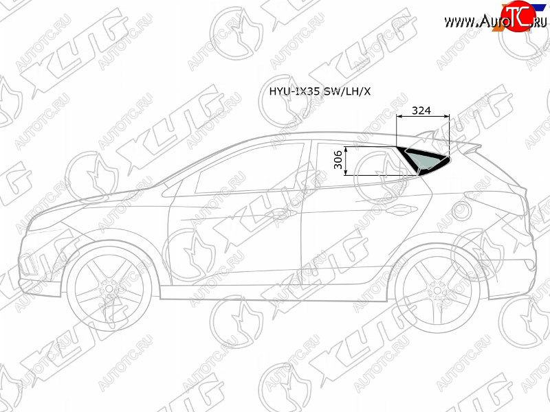 1 759 р. Стекло кузова боковое (не опускное) (Слева Цвет зеленый) Hyundai ix35 09-15  Tucson 09-15          XYG HYU-IX35 SW/LH/X  с доставкой в г. Кемерово