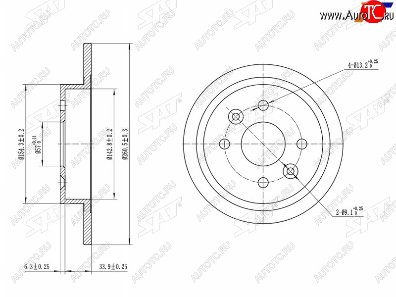 1 479 р. Задний тормозной диск(Ø260.5) SAT  KIA Cerato  1 LD - Spectra (применим для KIA Sephia 93-96)  с доставкой в г. Кемерово