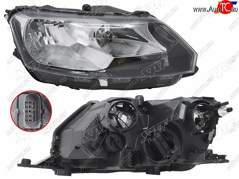 7 199 р. Фара правая SAT  Skoda Rapid ( NH3,  NH1) (2012-2020) дорестайлинг лифтбэк, хэтчбэк дорестайлинг, хэтчбэк рестайлинг, рестайлинг лифтбэк  с доставкой в г. Кемерово