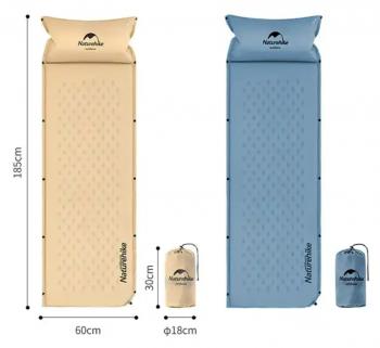 3 019 р. Коврик самонадувающийся с подушкой Naturehike, 185х60х2,5 см, синий Naturehike nh15q002-d-blsn  с доставкой в г. Кемерово. Увеличить фотографию 4