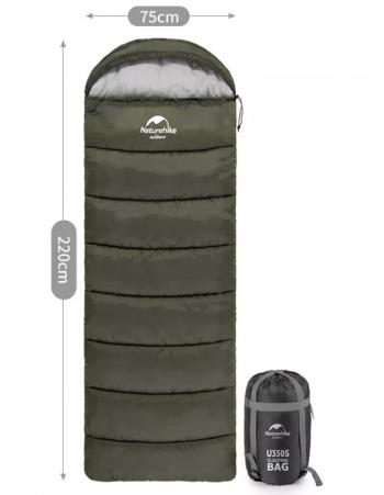4 269 р. Мешок спальный Naturehike U350, (190х30)х75 см, (левый) (ТК: +1C), темно-зеленый Naturehike nh20msd07-agru350-l  с доставкой в г. Кемерово. Увеличить фотографию 1