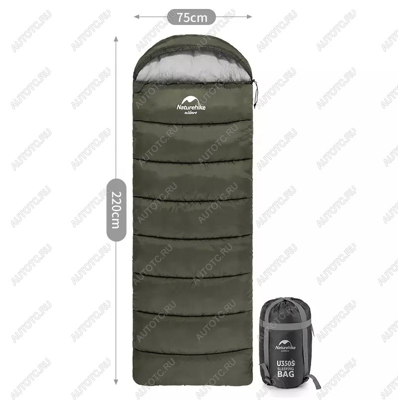 4 889 р. Мешок спальный Naturehike U250S, (190х30)х75 см, (левый) (ТК: 0C), темно-зеленый Naturehike nh20msd07-arm250s-l  с доставкой в г. Кемерово