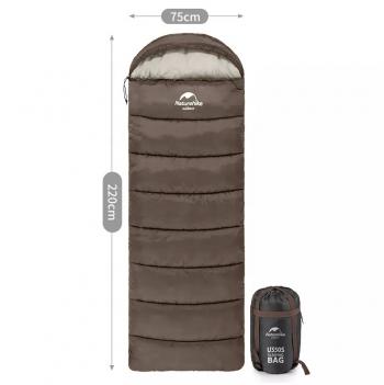 5 739 р. Мешок спальный Naturehike U350S, (190+30)х75 см, (ТК: -3C), (левый), коричневый Naturehike nh20msd07-gre350s-l  с доставкой в г. Кемерово. Увеличить фотографию 3