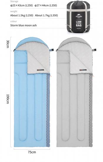 4 919 р. Мешок спальный Naturehike Envelope Down L 250, (190+30)x75 см, (левый) (ТК: +9C), серый Naturehike nh21msd07-gl250-l  с доставкой в г. Кемерово. Увеличить фотографию 3