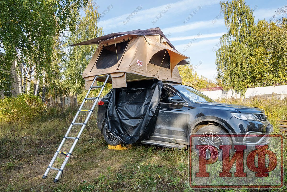 125 439 р. Палатка на крышу автомобиля РИФ Soft RT01-140, тент песочный, корпус черный, 240х140х130 см РИФ rifrt011406090w  с доставкой в г. Кемерово