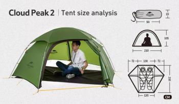 23 359 р. Палатка Naturehike Cloud Peak 20D Si 2-местная, алюминиевый каркас, зеленая Naturehike nh17k240-y-dgr  с доставкой в г. Кемерово. Увеличить фотографию 4