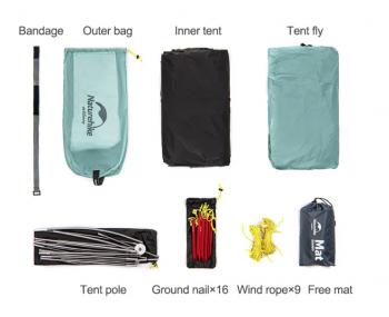 14 609 р. Палатка Naturehike Outdoor 2-местная, алюминиевый каркас, сверхлегкая, голубой Naturehike nh20zp091-2lbl  с доставкой в г. Кемерово. Увеличить фотографию 14