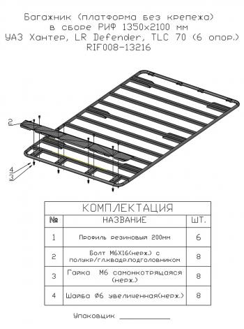 24 919 р. Багажник (платформа без крепежа) РИФ1350x2100 мм УАЗ Хантер, LR Defender, TLC 70 (6 опор.) РИФ-обвес rif008-13216  с доставкой в г. Кемерово. Увеличить фотографию 3