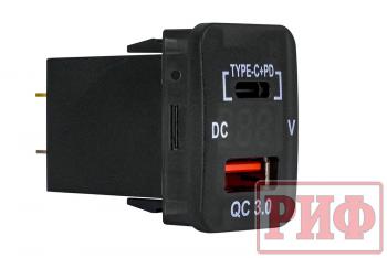 1 779 р. Розетка USB Type C, QC 3.0 с вольтметром для Toyota 32x20 РИФ rif22-4-1013400  с доставкой в г. Кемерово. Увеличить фотографию 1
