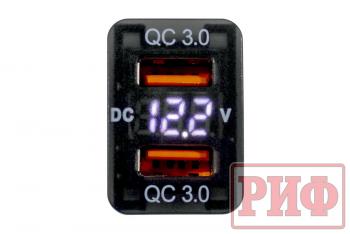 1 589 р. Розетка USB 2 QC 3.0 с вольтметром для Toyota 32x20 РИФ rif22-4-1013500  с доставкой в г. Кемерово. Увеличить фотографию 3