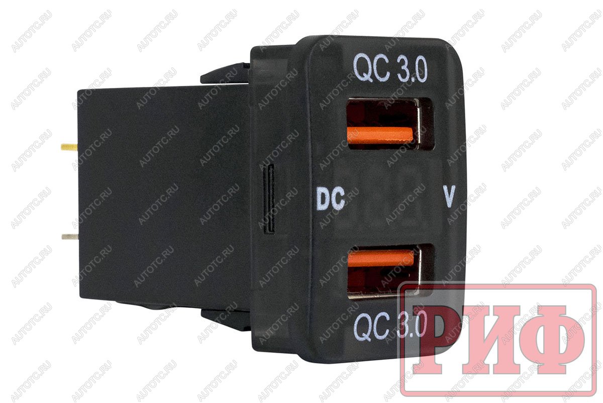 1 589 р. Розетка USB 2 QC 3.0 с вольтметром для Toyota 32x20 РИФ rif22-4-1013500  с доставкой в г. Кемерово