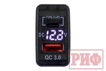 1 849 р. Розетка USB Type C, QC 3.0 с вольтметром для Toyota 40x20 РИФ rif22-4-1013600  с доставкой в г. Кемерово. Увеличить фотографию 3