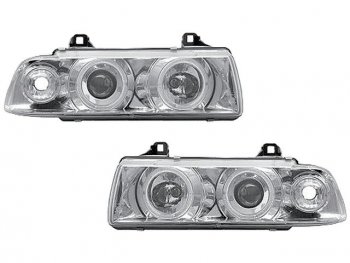 E36 ФАРА Л+П (КОМПЛЕКТ) ТЮНИНГ (СЕДАН) (compact) С 2 СВЕТЯЩ ОБОДК , ЛИТОЙ УК.ПОВОР (JUNYAN) ВНУТРИ ХРОМ JUNYAN bme3691-002h-n