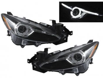 Комплект передних линзованых фар со светящимся ободком EAGLE EYES Mazda 3/Axela BM рестайлинг, хэтчбэк (2016-2019) (черные)