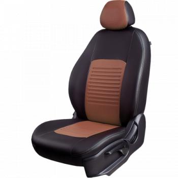 Комплект чехлов для сидений, (РЗСиС 60/40 3Г, Илана+Орегон ТУРИН Lord Autofashion Peugeot 308 T7 хэтчбек 5 дв. дорестайлинг (2007-2011) (черный, вставка темно-коричневая+бежевая, строчка темно-коричневая)