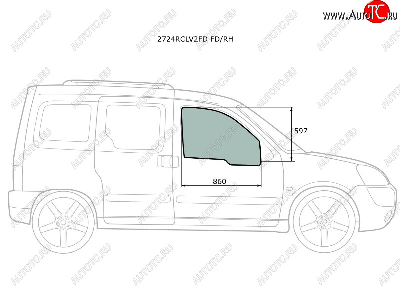 2 789 р. Стекло боковое опускное (Спереди Справа Цвет зеленый) Citroen Berlingo 96-12  Peugeot Partner 96- XYG 2724RCLV2FD FD/RH  с доставкой в г. Кемерово