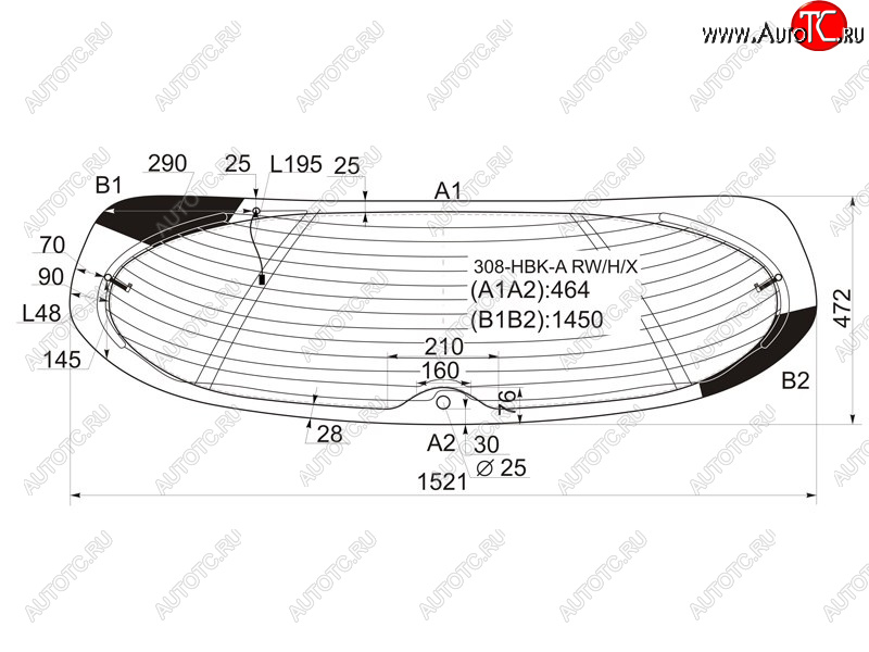 12 749 р. Стекло заднее (Цвет зеленый Обогрев Антенна 35D HBK) Peugeot 308 07-15 XYG 308-HBK-A RW/H/X  с доставкой в г. Кемерово