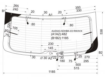 Стекло заднее (Цвет зеленый Обогрев Антенна) Audi A3 03-13  S3 08-12 XYG AUDIA3-5DHBK-03 RW/H/X