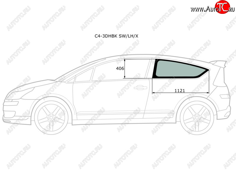 1 299 р. Стекло кузова боковое (не опускное) (Слева Цвет зеленый) Citroen C4 04-11 XYG C4-3DHBK SW/LH/X  с доставкой в г. Кемерово
