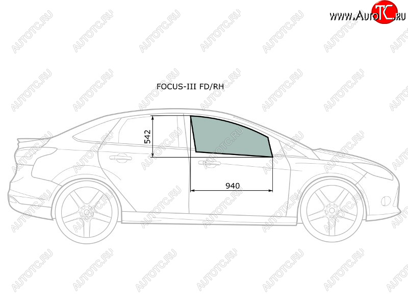 2 789 р. Стекло боковое опускное (Спереди Справа Цвет зеленый) Ford Focus 10-19 XYG FOCUS-III FD/RH  с доставкой в г. Кемерово