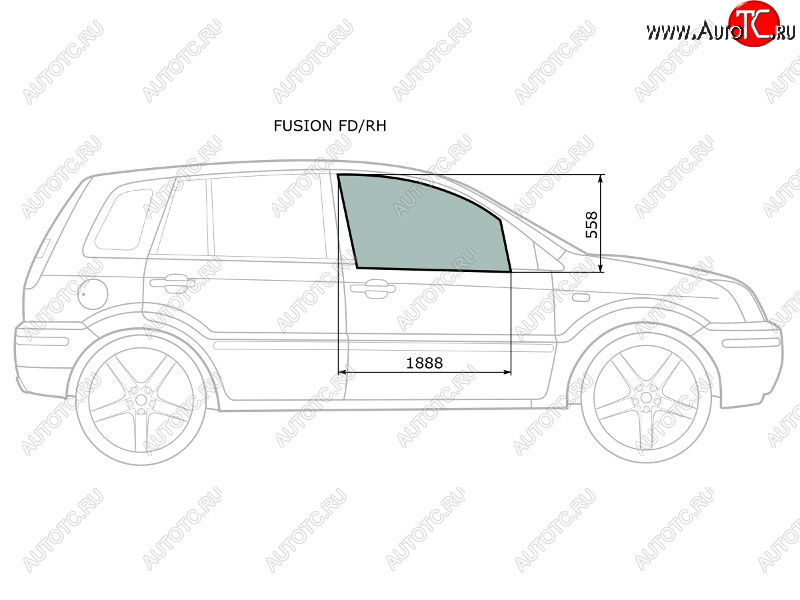 2 599 р. Стекло боковое опускное (Спереди Справа Цвет зеленый) Ford Fusion 02-12 XYG FUSION FD/RH  с доставкой в г. Кемерово