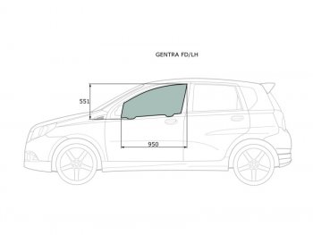 Стекло боковое опускное (Спереди Слева Цвет зеленый) Chevrolet Aveo 02-11  Kalos 03-08  Nexia 20 XYG GENTRA FD/LH