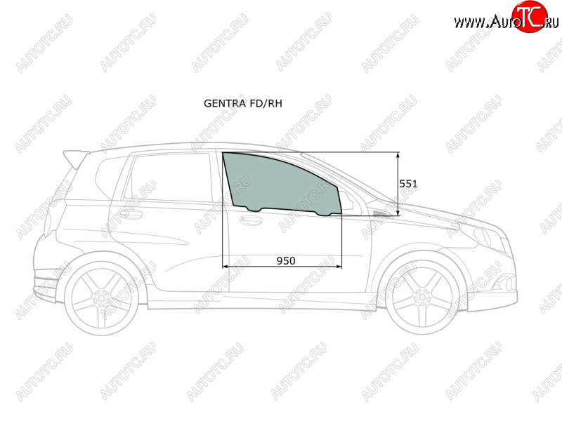 2 789 р. Стекло боковое опускное (Спереди Справа Цвет зеленый) Chevrolet Aveo 02-11  Kalos 03-08  Nexia 2 XYG GENTRA FD/RH  с доставкой в г. Кемерово