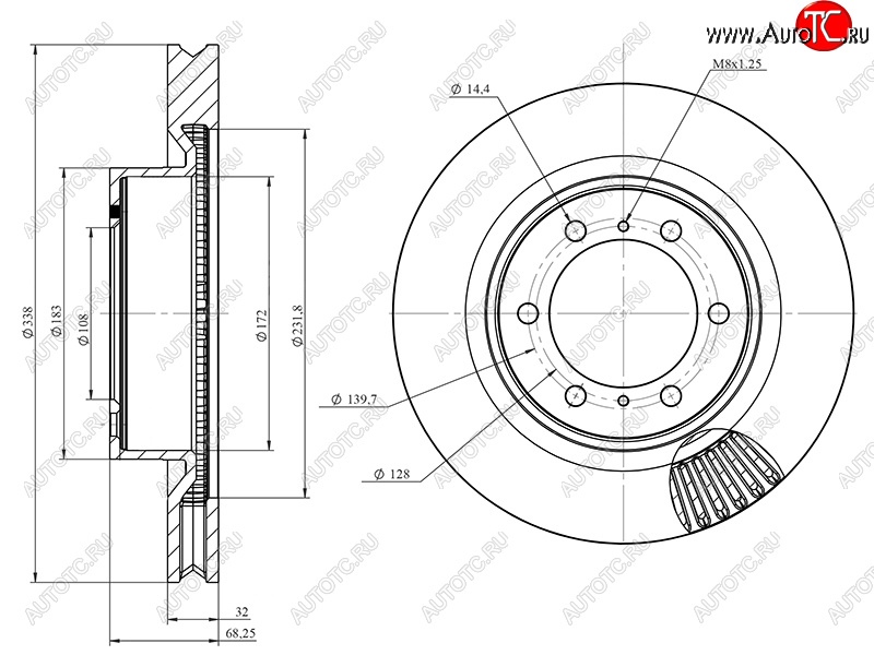 3 399 р. Диск тормозной передний Ø337mm HOSU  Lexus GX460  J150 (2009-2022), Toyota Land Cruiser Prado  J150 (2009-2025), Toyota RAV4 ( XA30,  XA40,  XA50) (2008-2025)  с доставкой в г. Кемерово