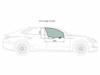 Стекло боковое опускное (Спереди Справа Цвет зеленый Крепления) Hyundai Sonata 19- XYG HYU-DN8 FD/RH