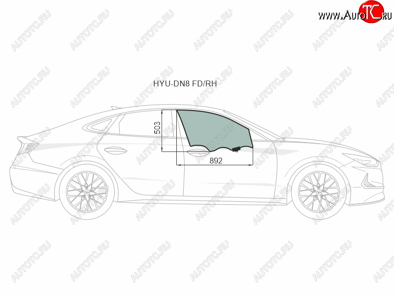 3 699 р. Стекло боковое опускное (Спереди Справа Цвет зеленый Крепления) Hyundai Sonata 19- XYG HYU-DN8 FD/RH  с доставкой в г. Кемерово