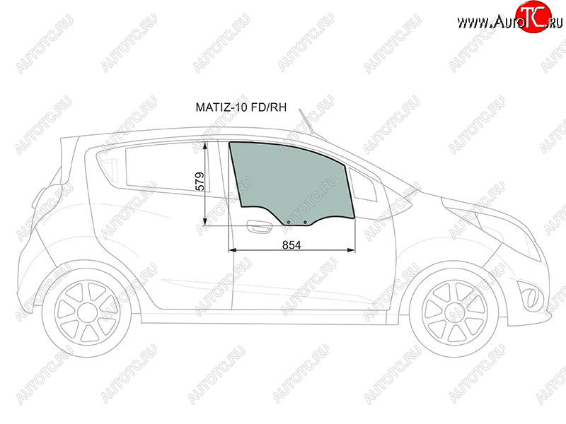 2 789 р. Стекло боковое опускное (Спереди Справа Цвет зеленый) Chevrolet Spark 10-22  Daewoo Matiz 09-11  XYG MATIZ-10 FD/RH  с доставкой в г. Кемерово