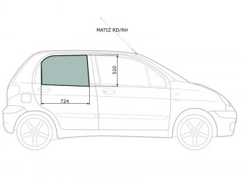 Стекло боковое опускное (Сзади Справа Цвет зеленый) Daewoo Matiz 97-15                             XYG MATIZ RD/RH