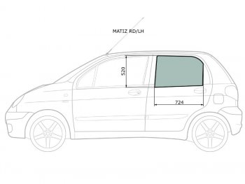 Стекло боковое опускное (Сзади Слева Цвет зеленый) Chevrolet Matiz 04-05  Daewoo Matiz 97-15 XYG MATIZ RD/LH