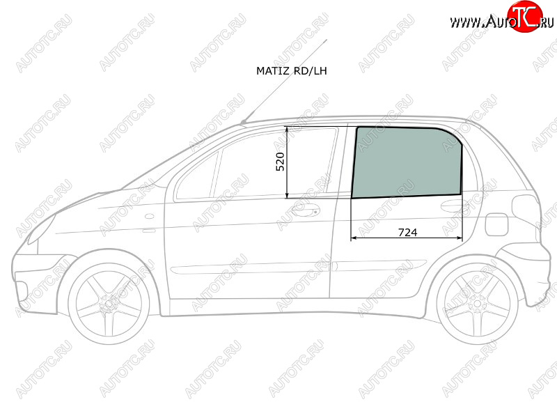 2 349 р. Стекло боковое опускное (Сзади Слева Цвет зеленый) Chevrolet Matiz 04-05  Daewoo Matiz 97-15 XYG MATIZ RD/LH  с доставкой в г. Кемерово