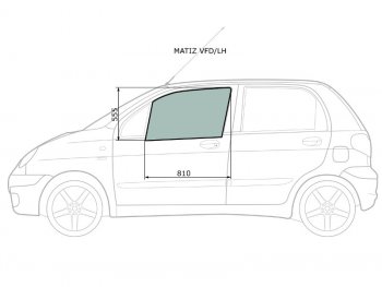 Стекло боковое опускное (Спереди Слева Цвет зеленый) Chevrolet Matiz 04-05  Daewoo Matiz 97-15 XYG MATIZ VFD/LH