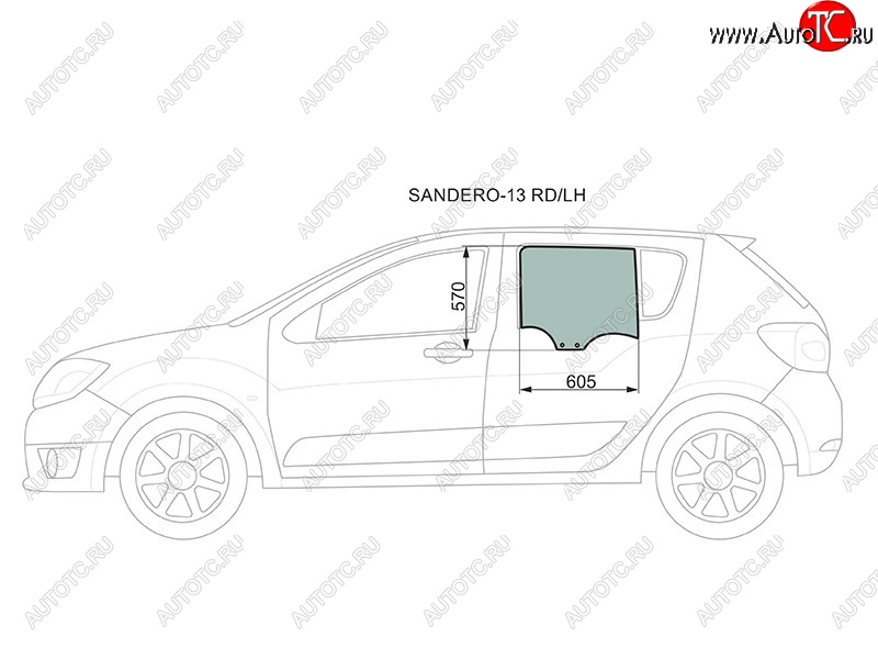 2 349 р. Стекло боковое опускное (Сзади Слева Цвет зеленый) Renault Logan 14-22  Sandero 14-22  Dacia Log XYG SANDERO-13 RD/LH  с доставкой в г. Кемерово