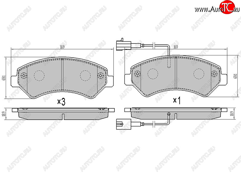 1 999 р. Колодки тормозные перед FL-FR SAT Peugeot Boxer 250 (2006-2014) (2 датчика износа с камерами наполнением)  с доставкой в г. Кемерово