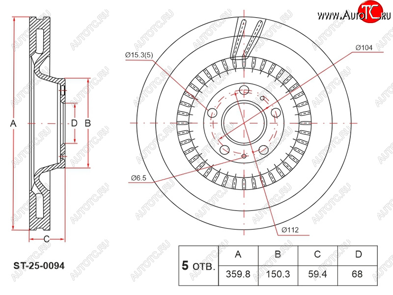 4 799 р. Диск тормозной передний Ø360 HOSU Audi A6 C6 дорестайлинг, универсал (2004-2008)  с доставкой в г. Кемерово