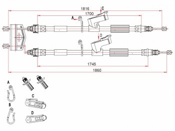 Трос ручного тормоза SAT Ford Focus 2 хэтчбэк 5 дв. рестайлинг (2007-2011) (дисковые тормоза)
