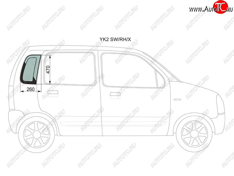 929 р. Стекло кузова боковое (не опускное) (Справа Цвет зеленый) Chevrolet MW 03-10  Suzuki Wagon R Solio XYG YK2 SW/RH/X  с доставкой в г. Кемерово