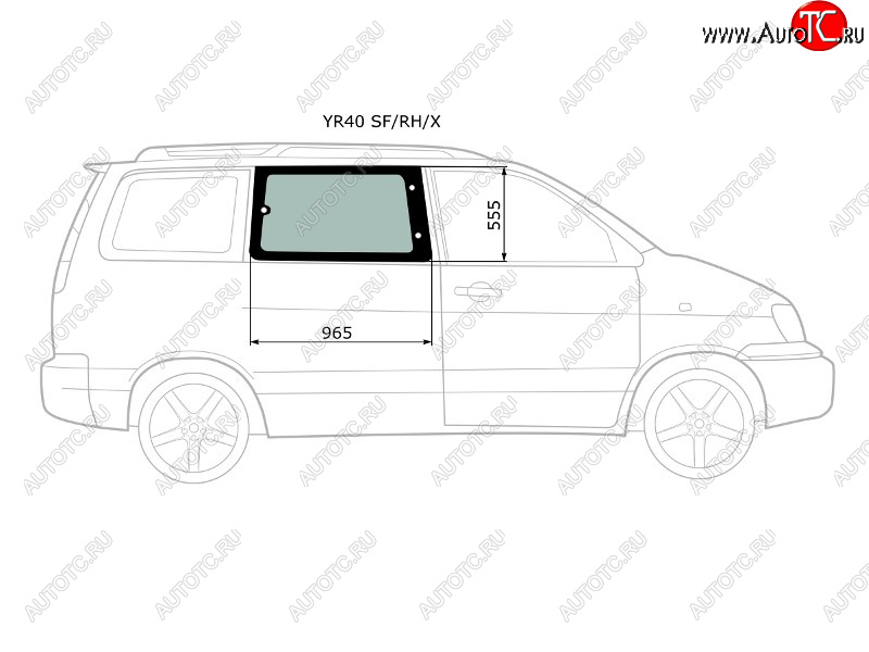 3 399 р. Стекло кузова боковое (не опускное) (Справа Цвет зеленый) Toyota Lite Ace 96-07  Lite Ace Noah 96- XYG YR40 SF/RH/X  с доставкой в г. Кемерово