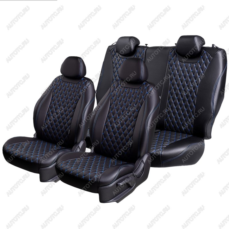 18 399 р. Комплект чехлов для сидений (РЗС 60/40 + подл., 3Г, экокожа) Lord Autofashion БАЙРОН   Chery Tiggo 7 Pro Max  T1E (2022-2025) дорестайлинг, рестайлинг (Черный, вставка черная, строчка синяя)  с доставкой в г. Кемерово
