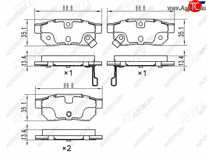 2 189 р. Колодки тормозные задние RH-LH SAT Honda Fit GP,GK  дорестайлинг (2013-2015)  с доставкой в г. Кемерово
