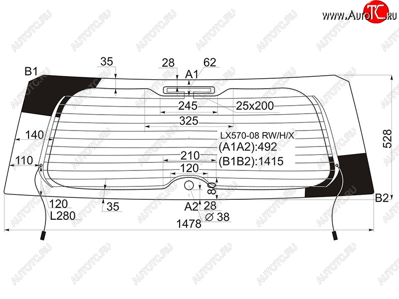 8 499 р. Стекло заднее (Цвет зеленый Обогрев) Lexus LX 07-15 XYG LX570-08 RW/H/X  с доставкой в г. Кемерово