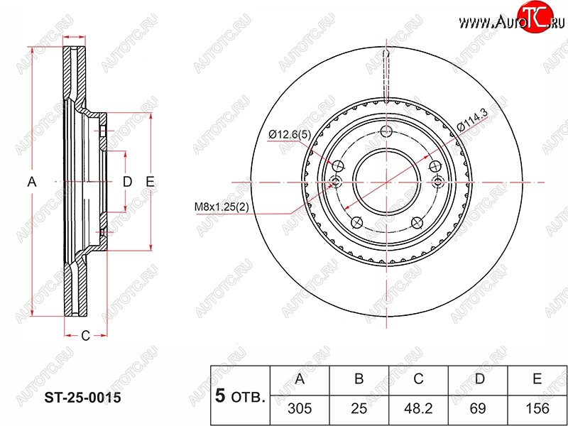 3 399 р. Диск тормозной передний Ø305mm SAT  Hyundai Elantra  CN7 (2020-2023), Hyundai Sonata  DN8 (2019-2022), Hyundai Tucson  NX4 (2020-2022), KIA K5  DL (2019-2022), KIA Sportage  5 NQ5 (2021-2025)  с доставкой в г. Кемерово