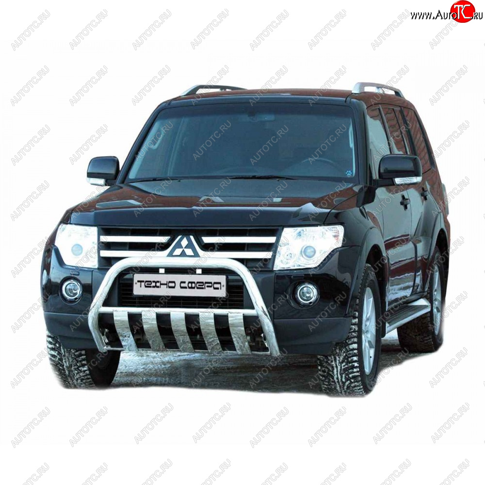 37 799 р. Передок плоский нержавейка d63.5, Техно Сфера  Mitsubishi Pajero ( 4 V90,  4 V80) (2006-2020) дорестайлинг, 1-ый рестайлинг, 3 дв. 1-ый рестайлинг, 2-ой рестайлинг (Нержавейка)  с доставкой в г. Кемерово