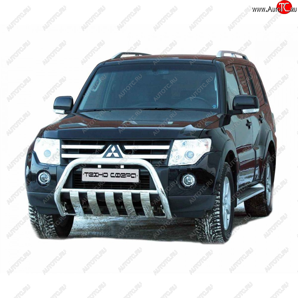 12 699 р. Передок плоский крашенная d63.5, Техно Сфера  Mitsubishi Pajero ( 4 V90,  4 V80) (2006-2020) дорестайлинг, дорестайлинг, 1-ый рестайлинг, 3 дв. 1-ый рестайлинг, 2-ой рестайлинг (Черный матовый)  с доставкой в г. Кемерово