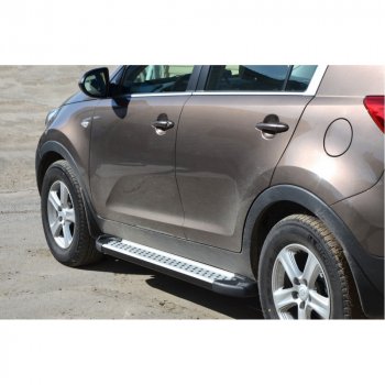 Пороги бумер алюминиевые с резинкой, Техно Сфера KIA Sportage ( 1 JA,  2 JE,KM,  3 SL,  4 QL,  5 NQ5) (1993-2025) дорестайлинг,  рестайлинг, дорестайлинг, рестайлинг, дорестайлинг, рестайлинг